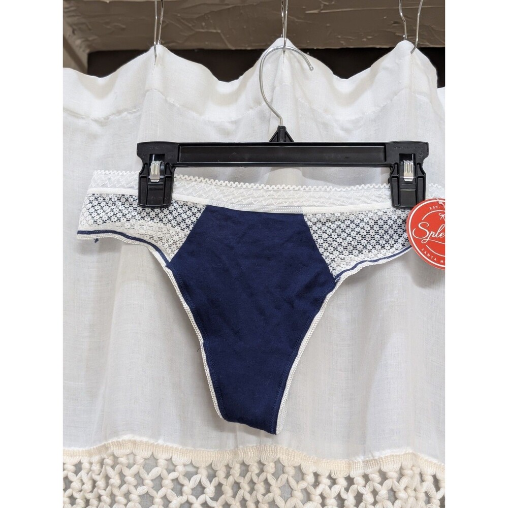 NWT, Splendies Thong Navy Blue Lace Design Size Large